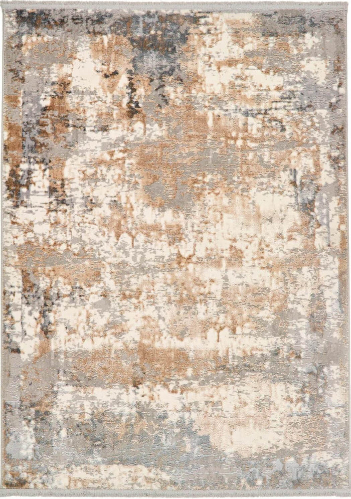 Cosimo Beige/Grey Distressed Modern Rug shown in an illustrative room