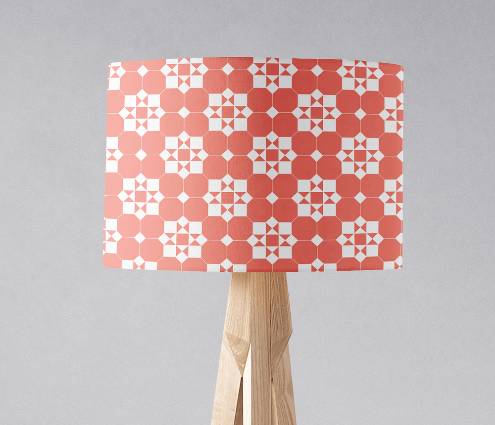 Coral and White Geometric Tiles Design Lampshade – Ceiling & Table Compatible