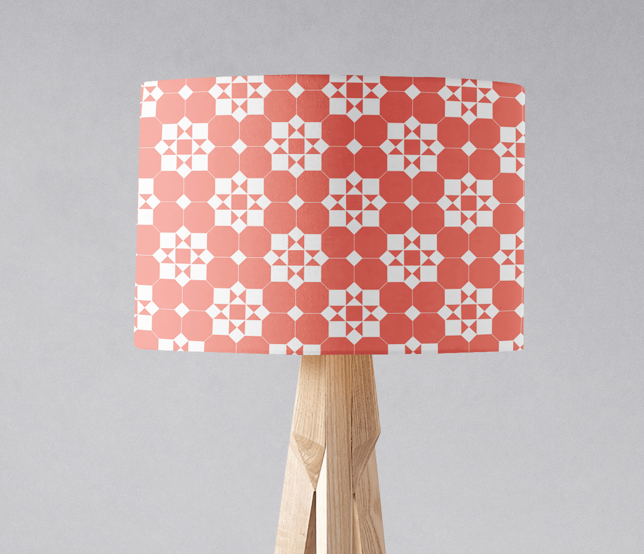 Coral and White Geometric Tiles Design Lampshade – Ceiling & Table Compatible