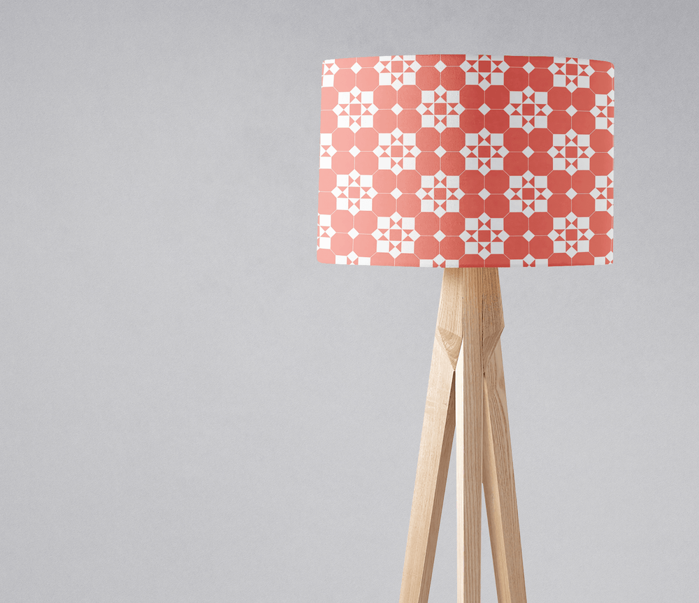 Coral and White Geometric Tiles Design Lampshade – Ceiling & Table Compatible