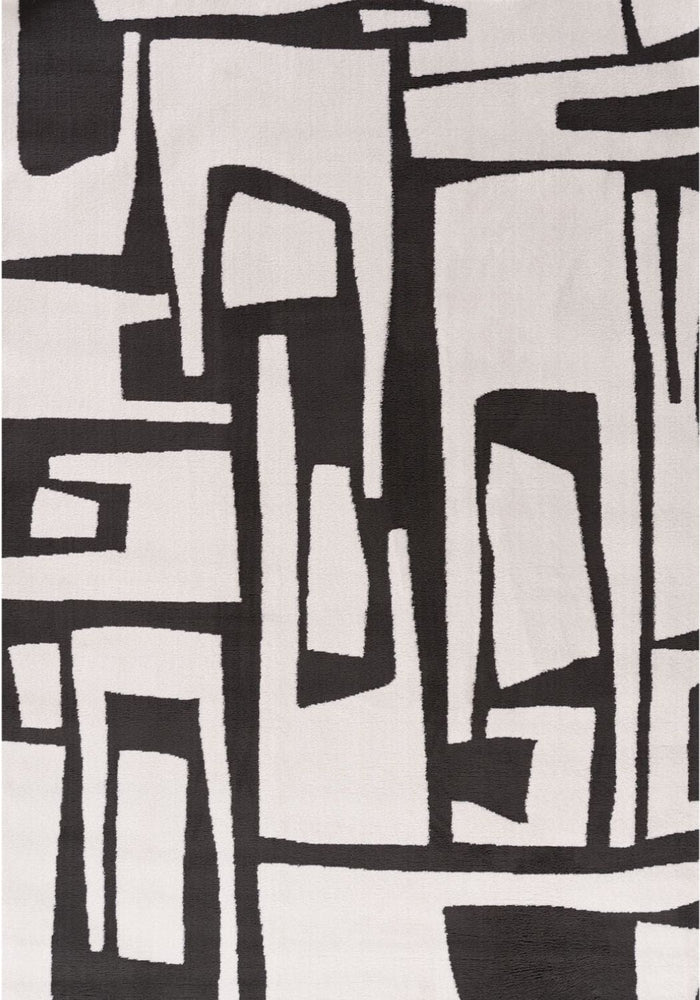 Loft Abstract Dark Grey Rug shown in an illustrative room