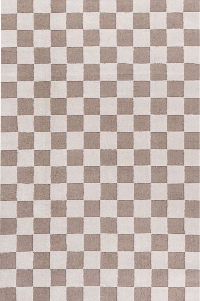 Loft Checkerboard Beige Rug shown in an illustrative room
