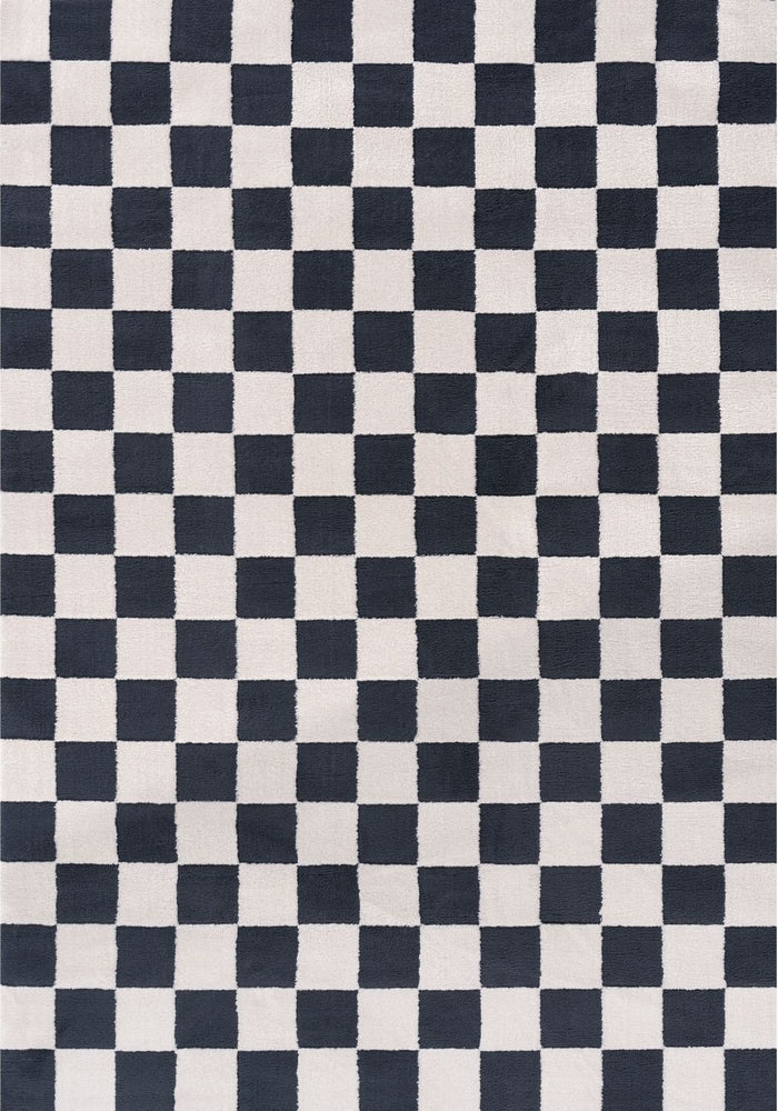 Loft Checkerboard Blue Rug shown in an illustrative room