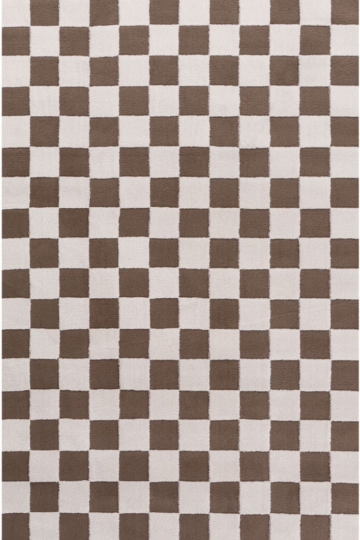 Loft Checkerboard Brown Rug shown in an illustrative room