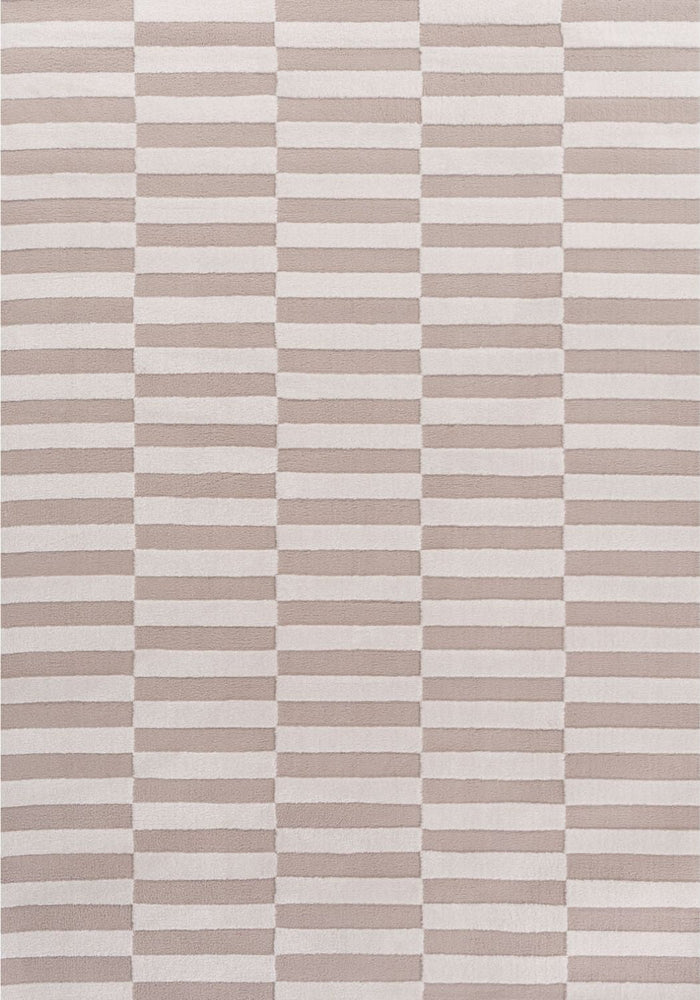 Loft Striped Beige Rug shown in an illustrative room
