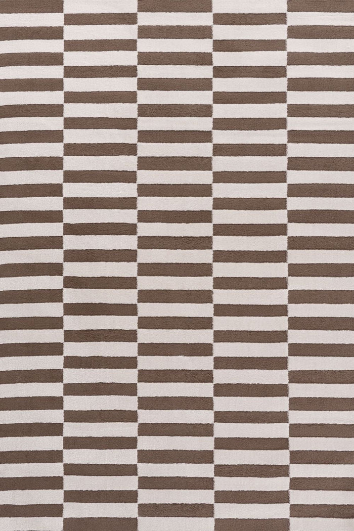 Loft Striped Brown Rug shown in an illustrative room