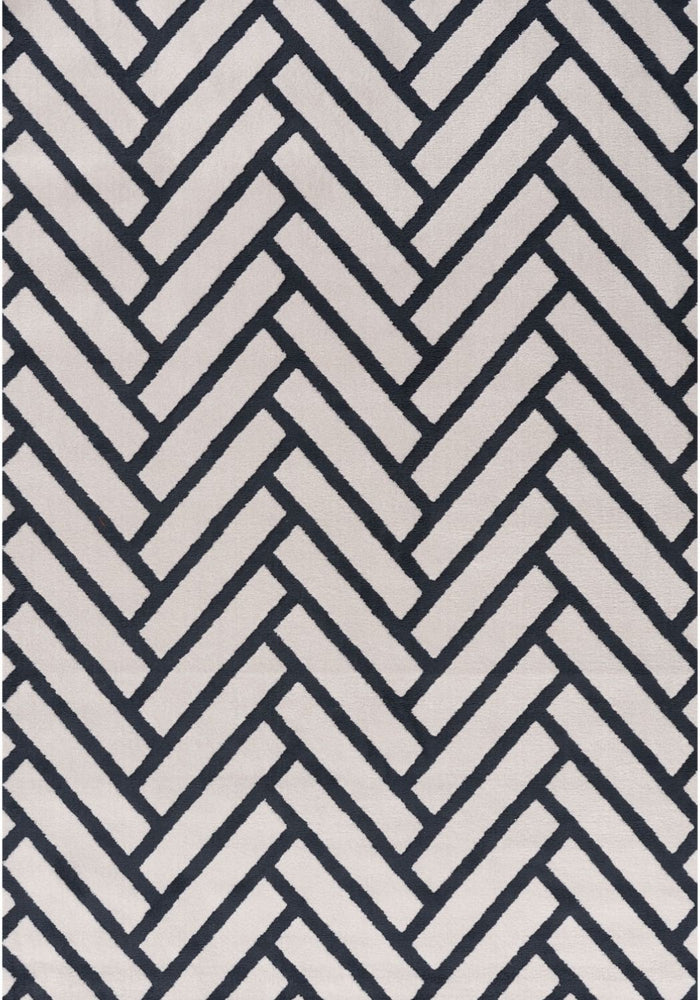 Loft Chevron Blue Rug shown in an illustrative room