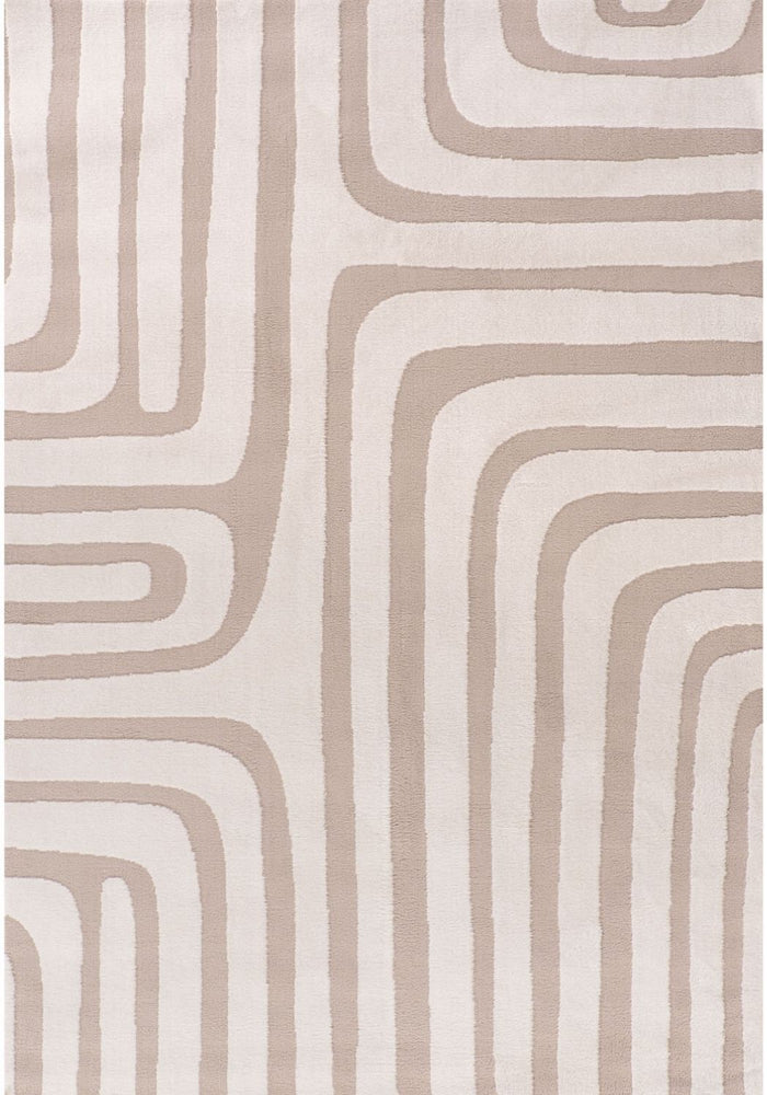 Loft Geometric Beige Rug shown in an illustrative room