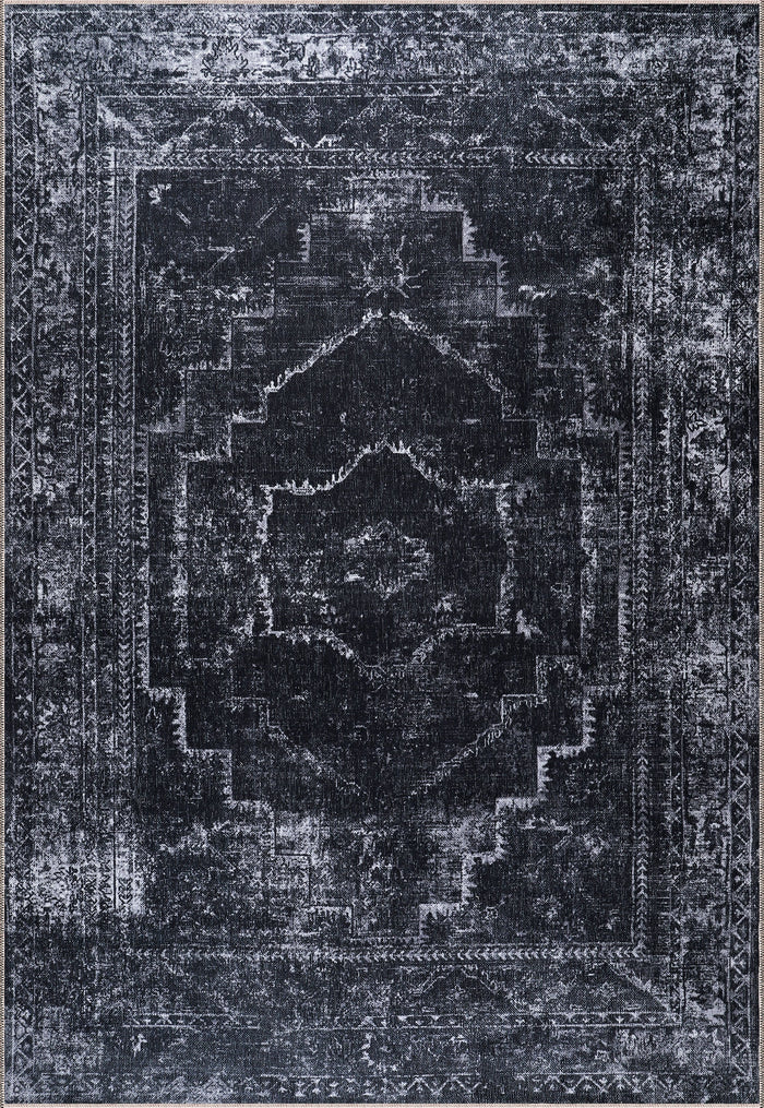 RW1007 Black Modern Washable Rug shown in an illustrative room