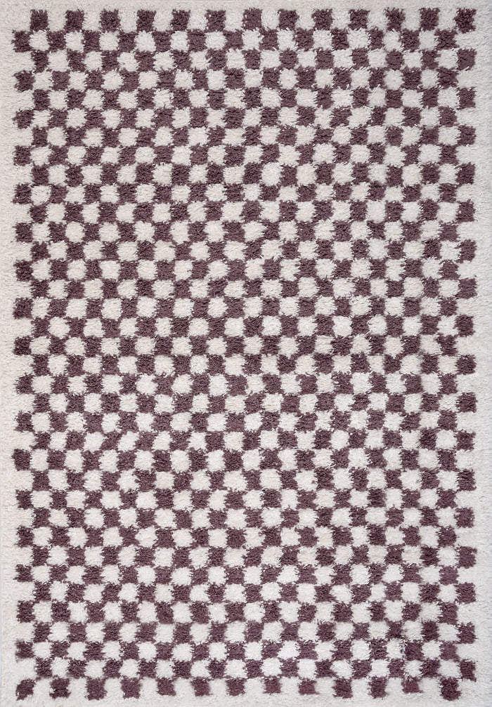 Moodi Shaggy Purple Mosscheck Rug shown in an illustrative room