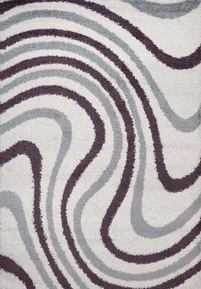 Moodi Shaggy Grey/Purple Smokeberry Rug shown in an illustrative room