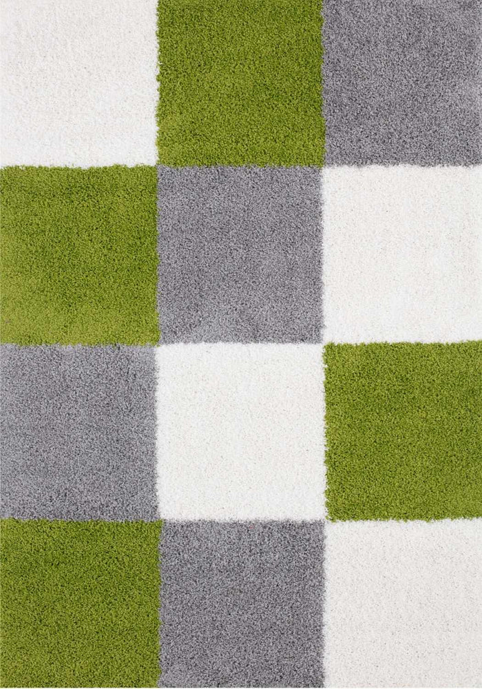 Myshaggy Geometric Green Rug shown in an illustrative room