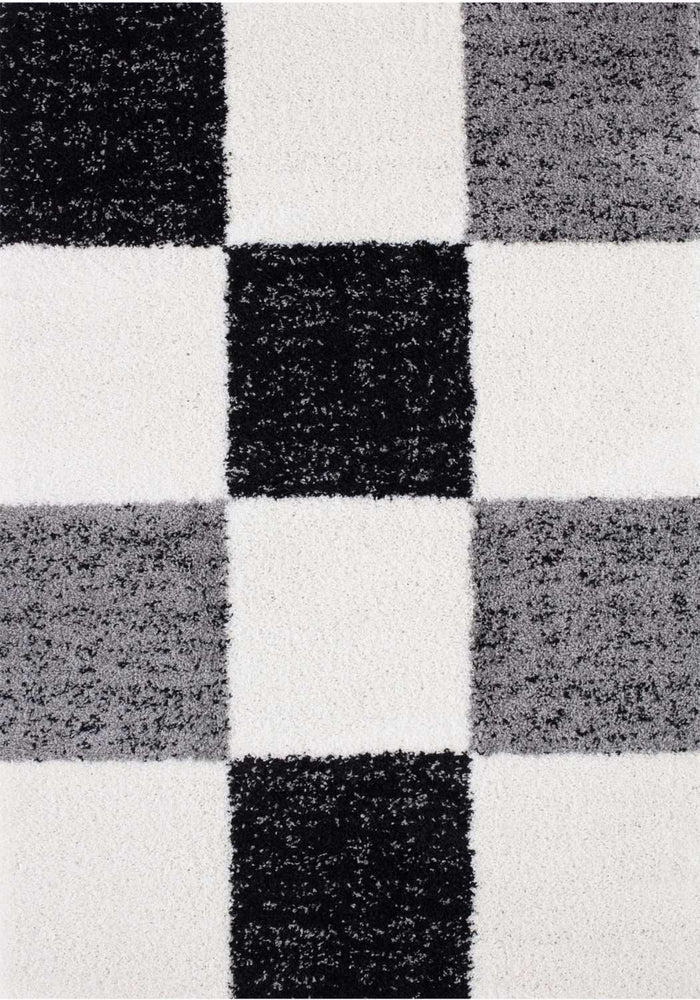 Myshaggy Geometric Grey Rug shown in an illustrative room