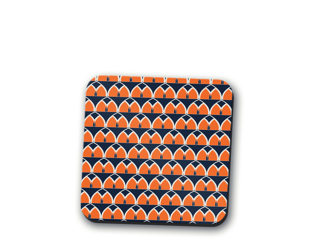 Navy Blue and Orange Retro Geometric Design Coaster