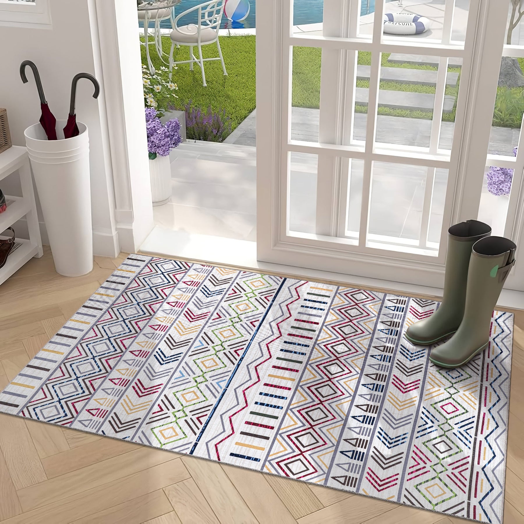 Red Kilim medallion washable rug by Netline Home with intricate geometric pattern and vibrant colors, perfect for living room or bedroom.