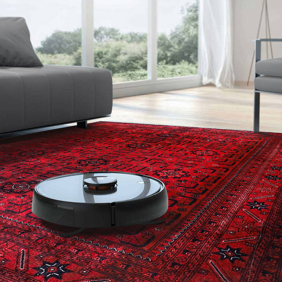 Machine washable red Afghan pattern area rug by Netline Home with traditional oriental geometric design, ideal for living rooms and bedrooms.