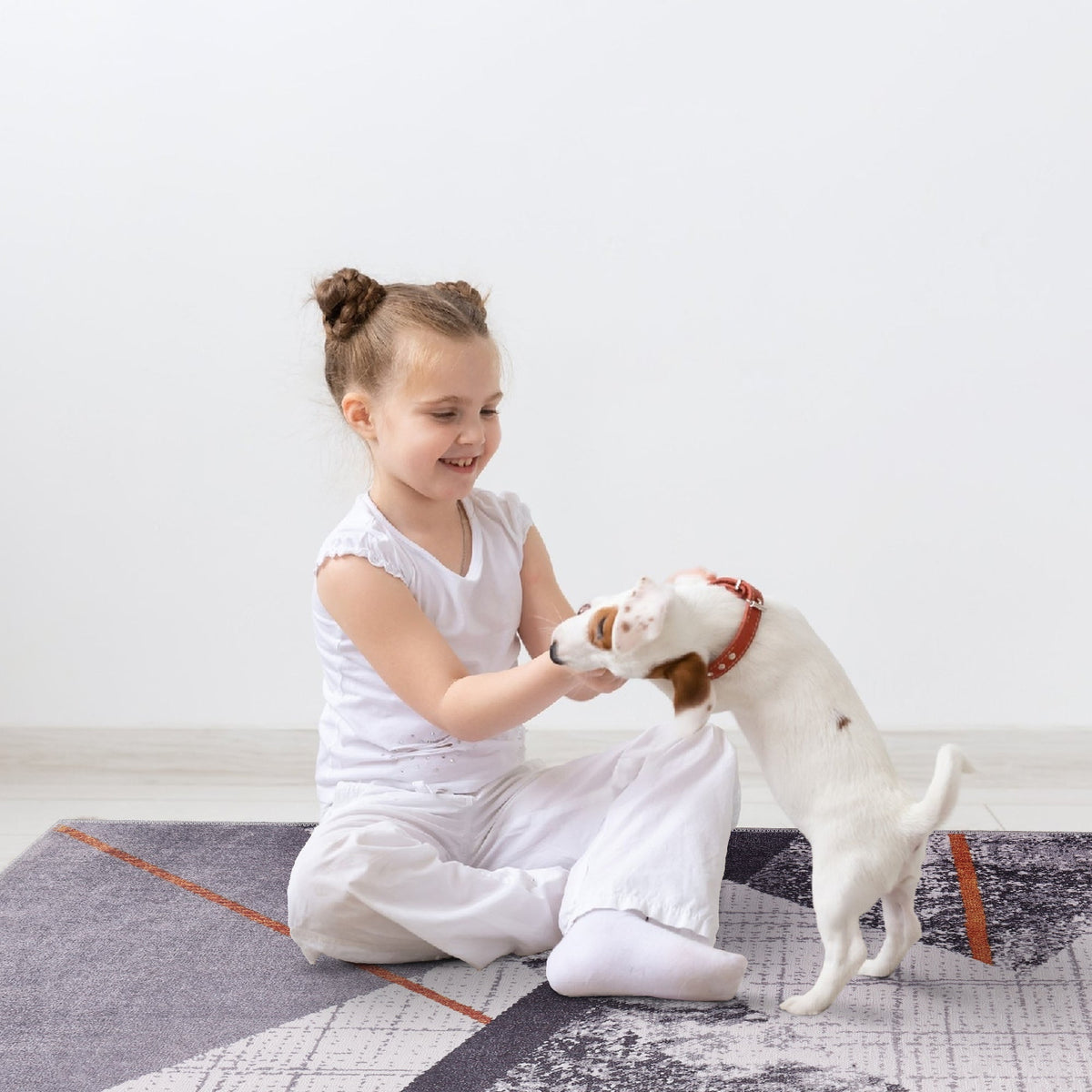 Pet and kid-friendly washable bohemian grey striped rug by Netline Home, showcasing a soft, durable design suitable for living spaces.