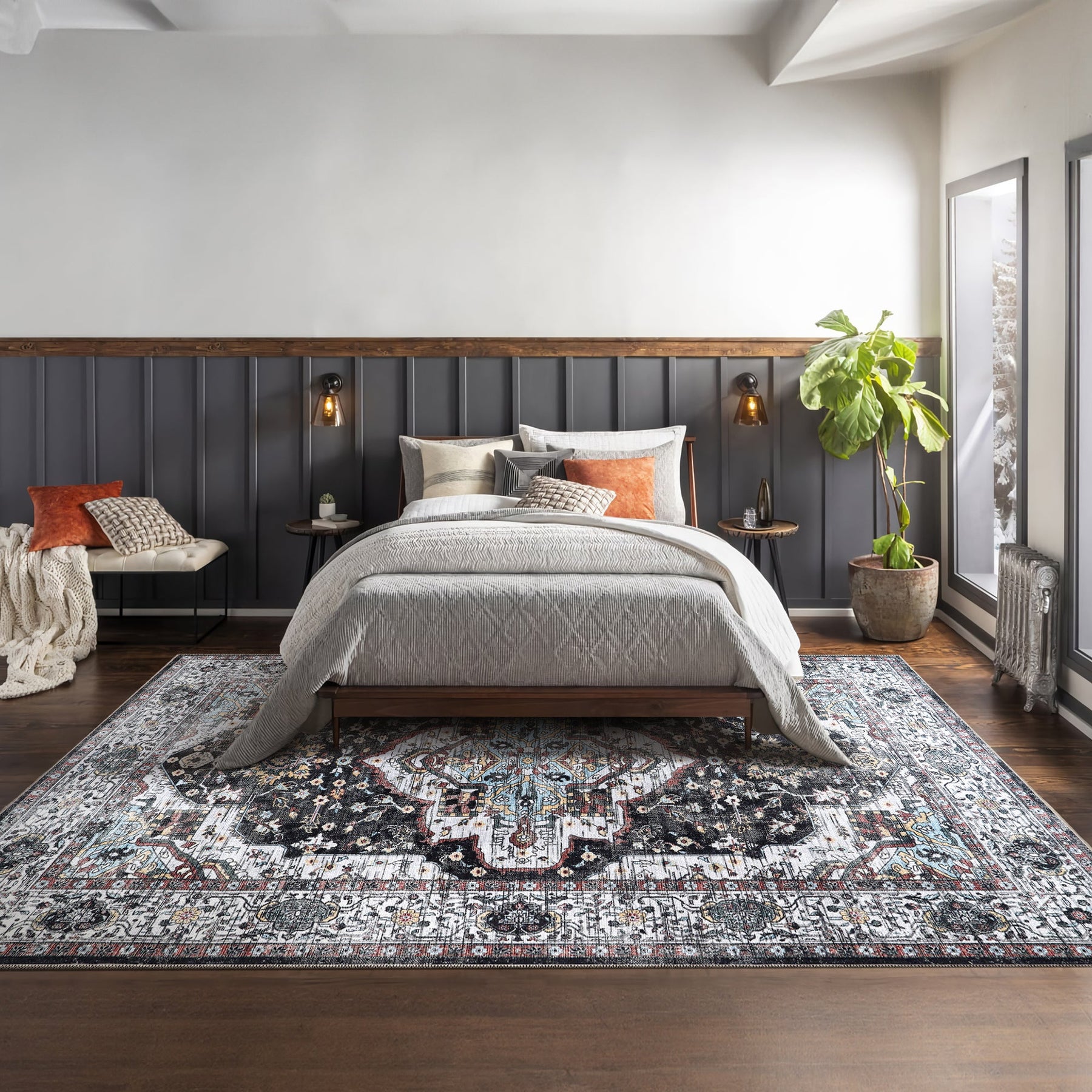RW1003 washable area rug in a modern bedroom