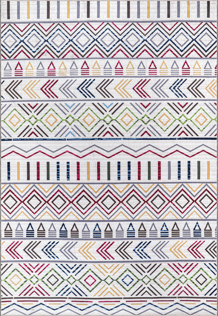 Kilim Red Medallion Washable Rug Design RW1005 shown in an illustrative room