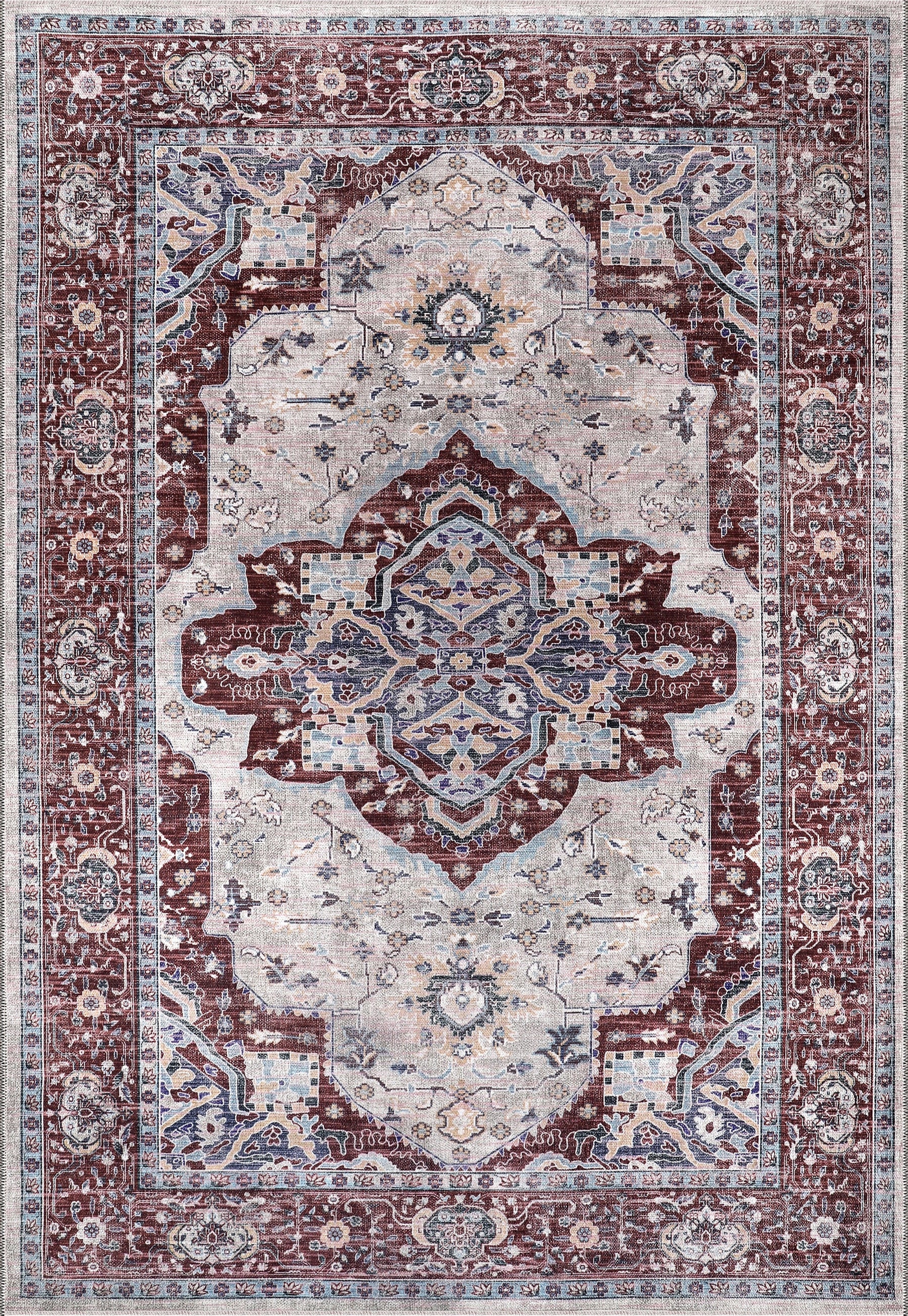 Machine washable Persian medallion rug by Netline Home featuring traditional oriental vintage design for living room, bedroom, or dining area.