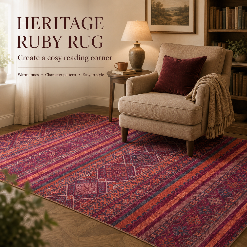 RW1322B washable chenille area rug, room scene