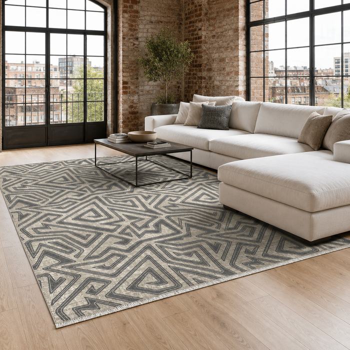 Terrace Lattice Dark Brown Modern Washable Rug shown in an illustrative room