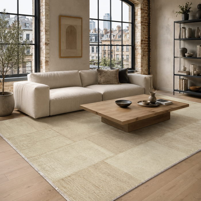 Homestead Heritage Off White Washable Rug shown in an illustrative room