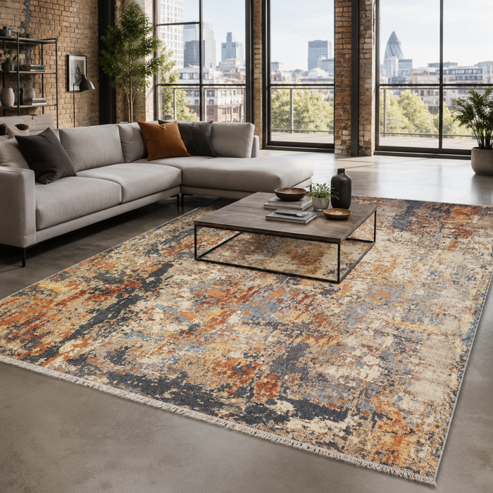 Crown Heritage Warm Taupe Washable Rug shown in an illustrative room