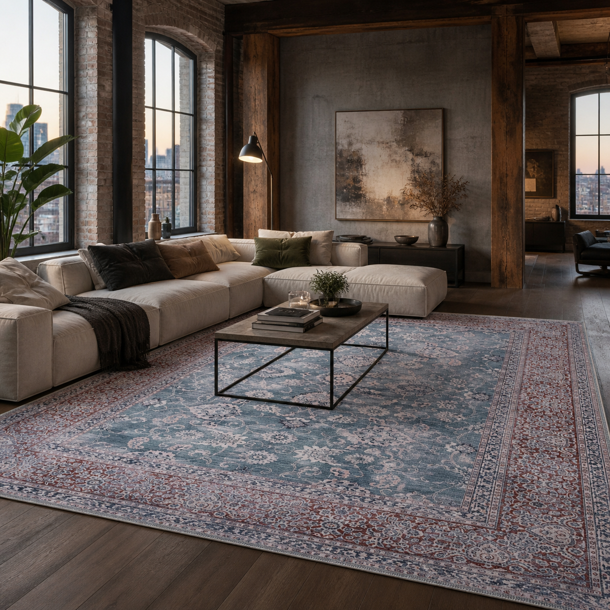 RWDV1009 washable chenille area rug, room scene