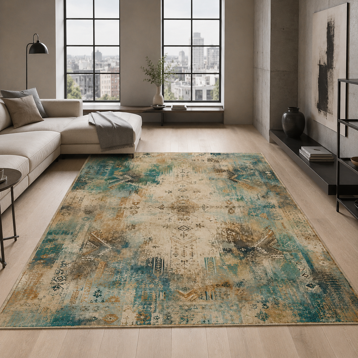 RWPR0008 washable chenille area rug, room scene