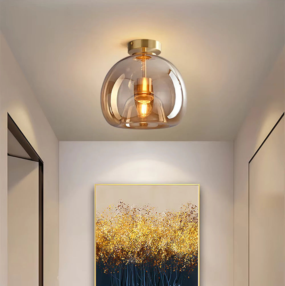 Black and gold dome semi-flush glass ceiling light with E27 socket, ideal for bedroom or bathroom lighting by Light My House