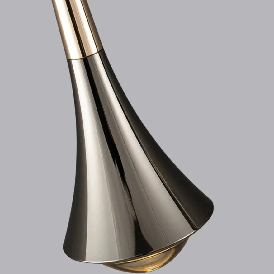 Adjustable height LED pendant light with warm glow, from Light My House, featuring a sleek, modern design and integrated lighting.