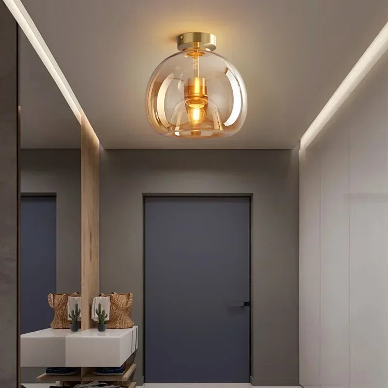 Black and gold dome semi-flush glass ceiling light with E27 socket, ideal for bedroom and bathroom lighting by Light My House