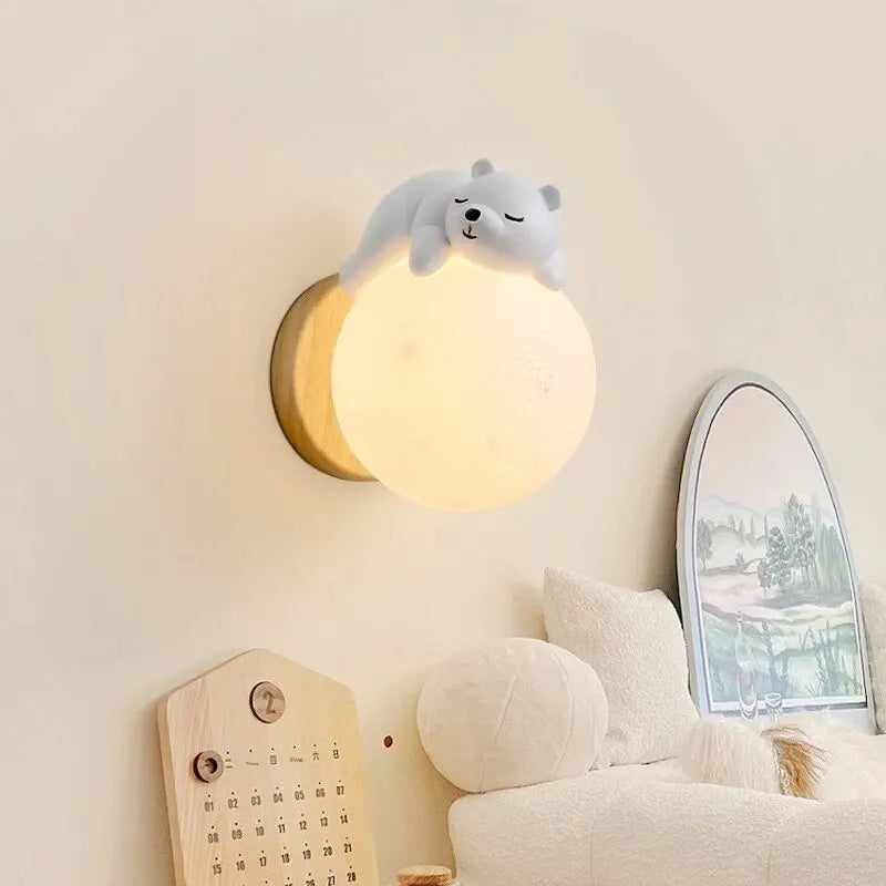 Light My House bear wall LED night light with moon design, perfect for kids' nursery and bedroom decor.