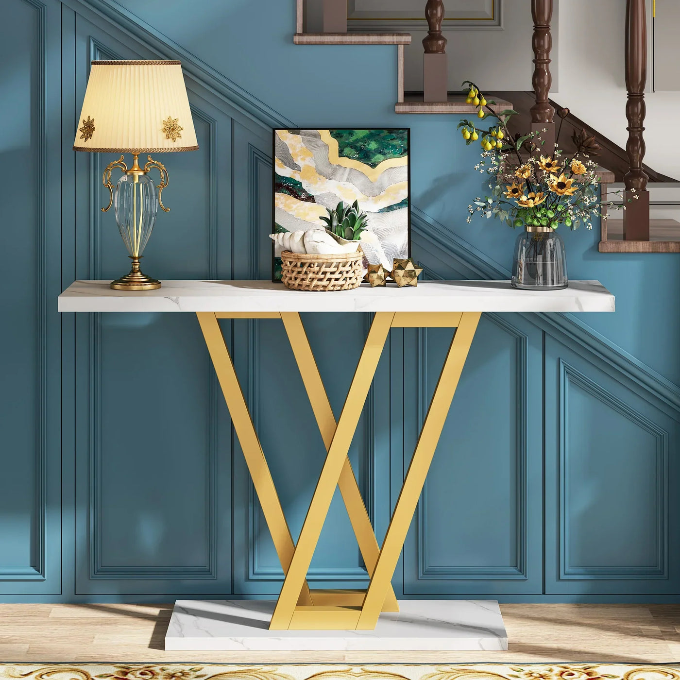 Klassyx industrial console table with metal frame and wooden surface, ideal for entryways or living room decor.