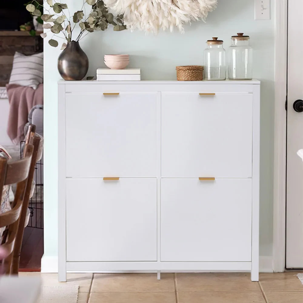 4-Shelf Drop-Front Wooden Shoe Cabinet