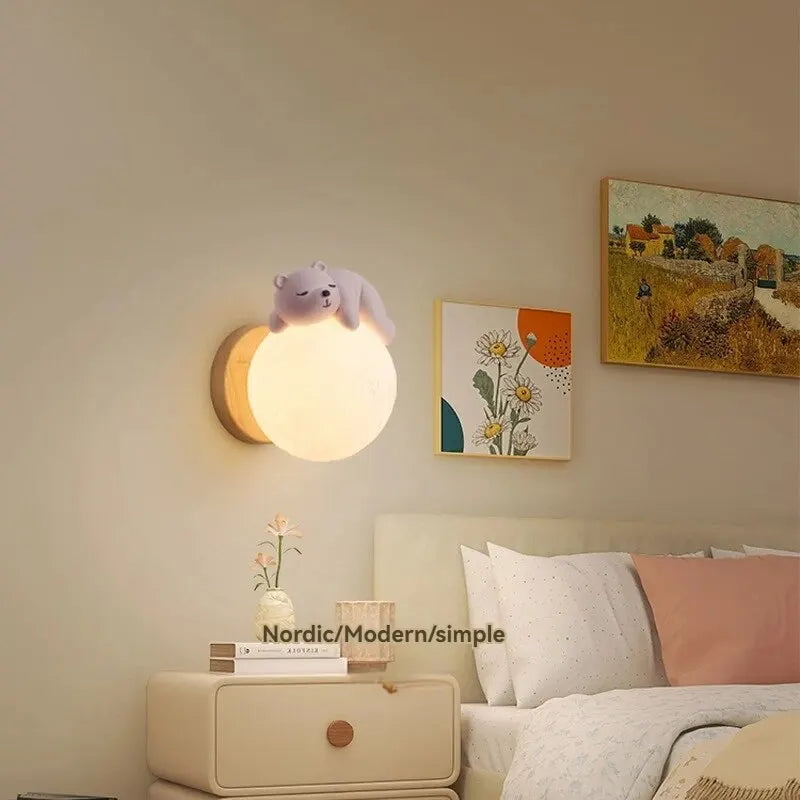 Light My House bear wall light LED night light featuring a moon design for kids' nursery bedroom decor.