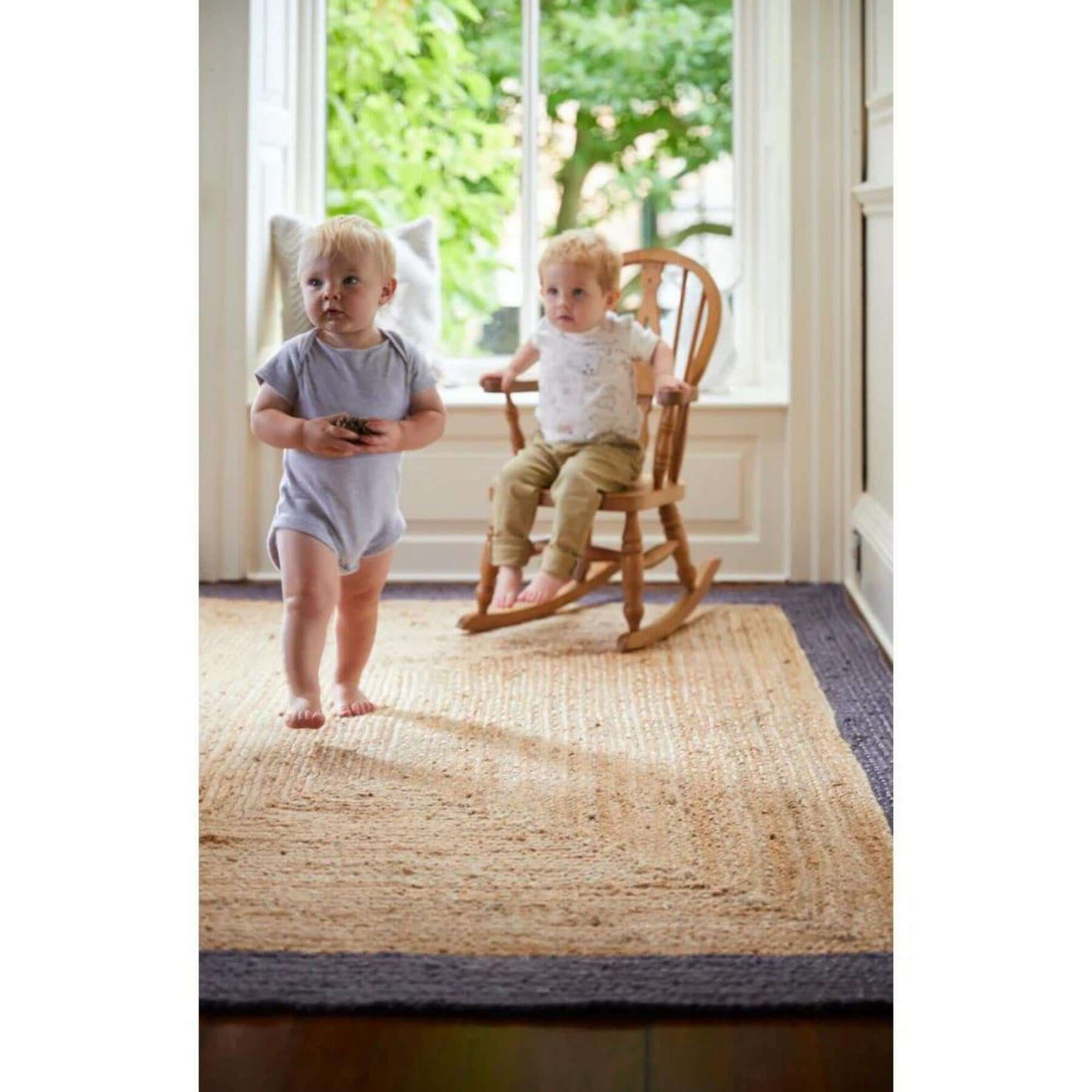 Bordered Grey Jute Rug