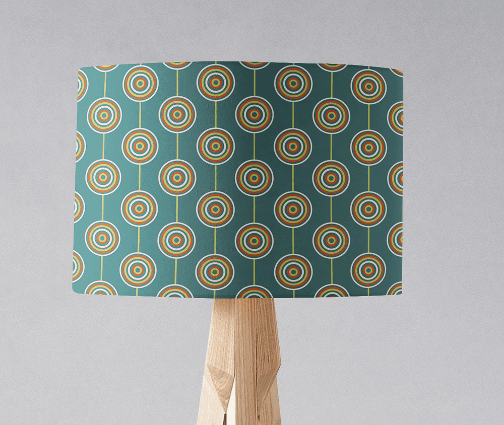 Teal Retro Circles Design Lampshade – Ceiling & Table Compatible