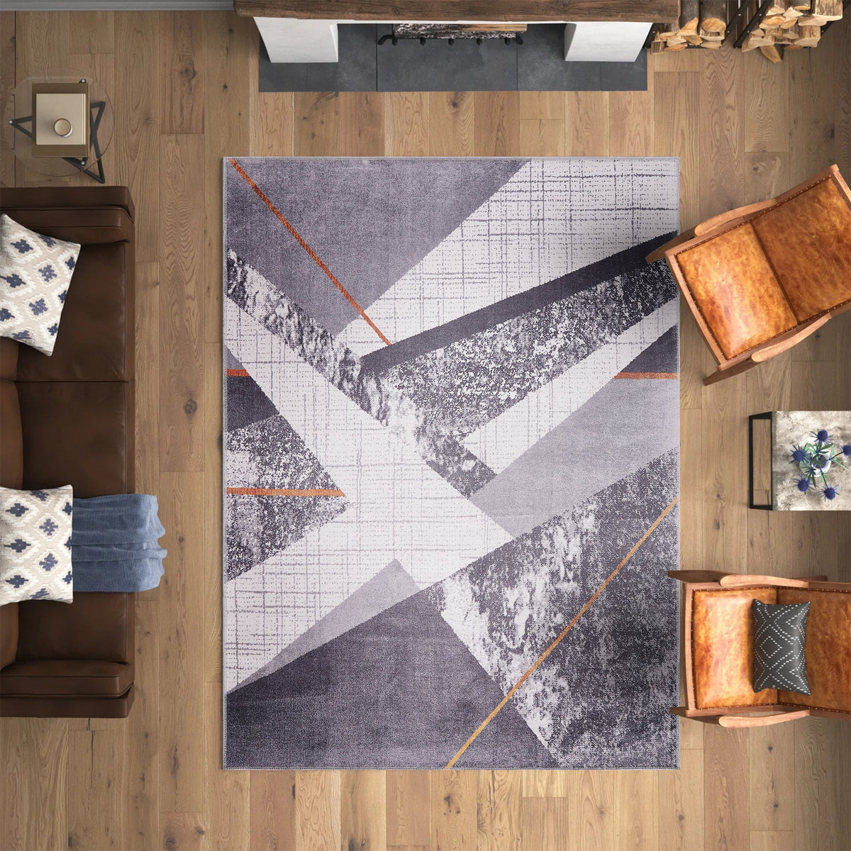Bohemian grey striped washable rug by Netline Home featuring a stylish, soft design suitable for modern interiors.