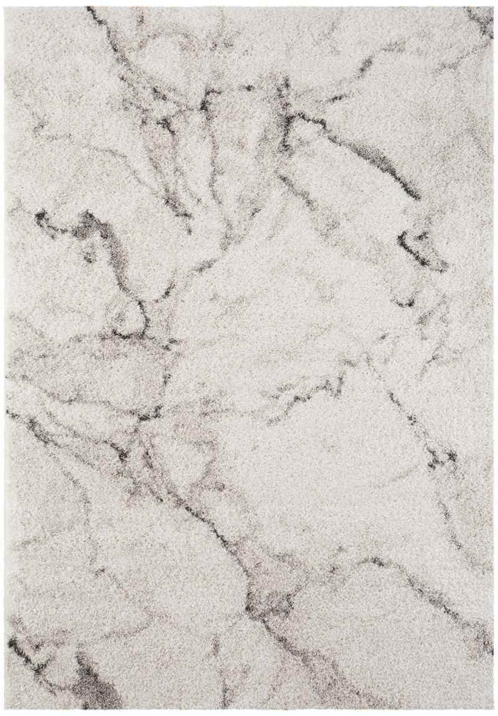 Deep-Pile Velour Abstract Rug Cream Colour shown in an illustrative room