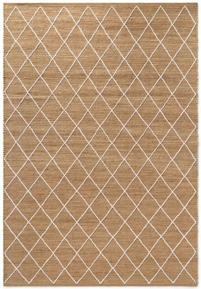 Jute Rug Kunu Natural Handwoven Diamond Design shown in an illustrative room