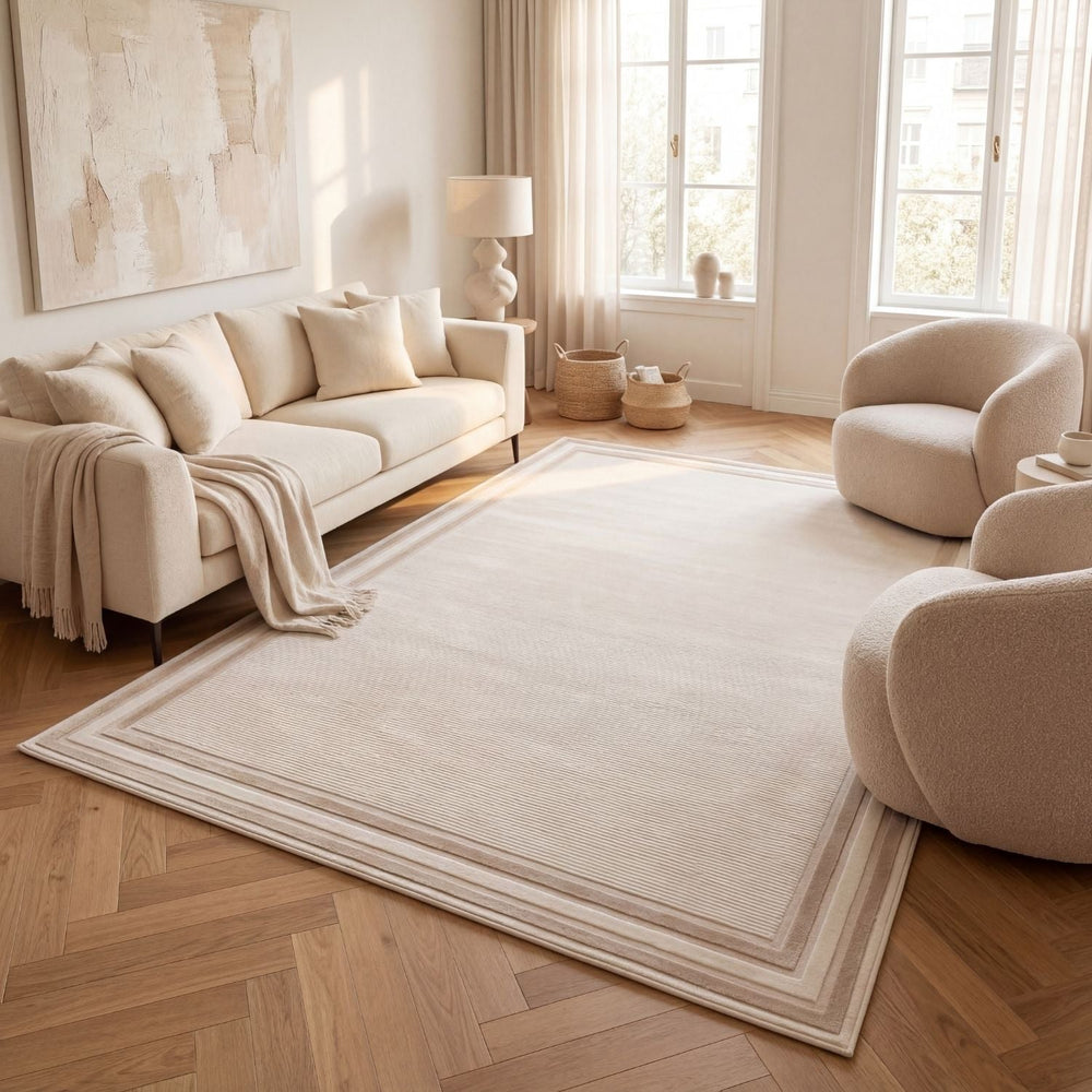 Carmel Cream-Beige Bordered Rug – 6060