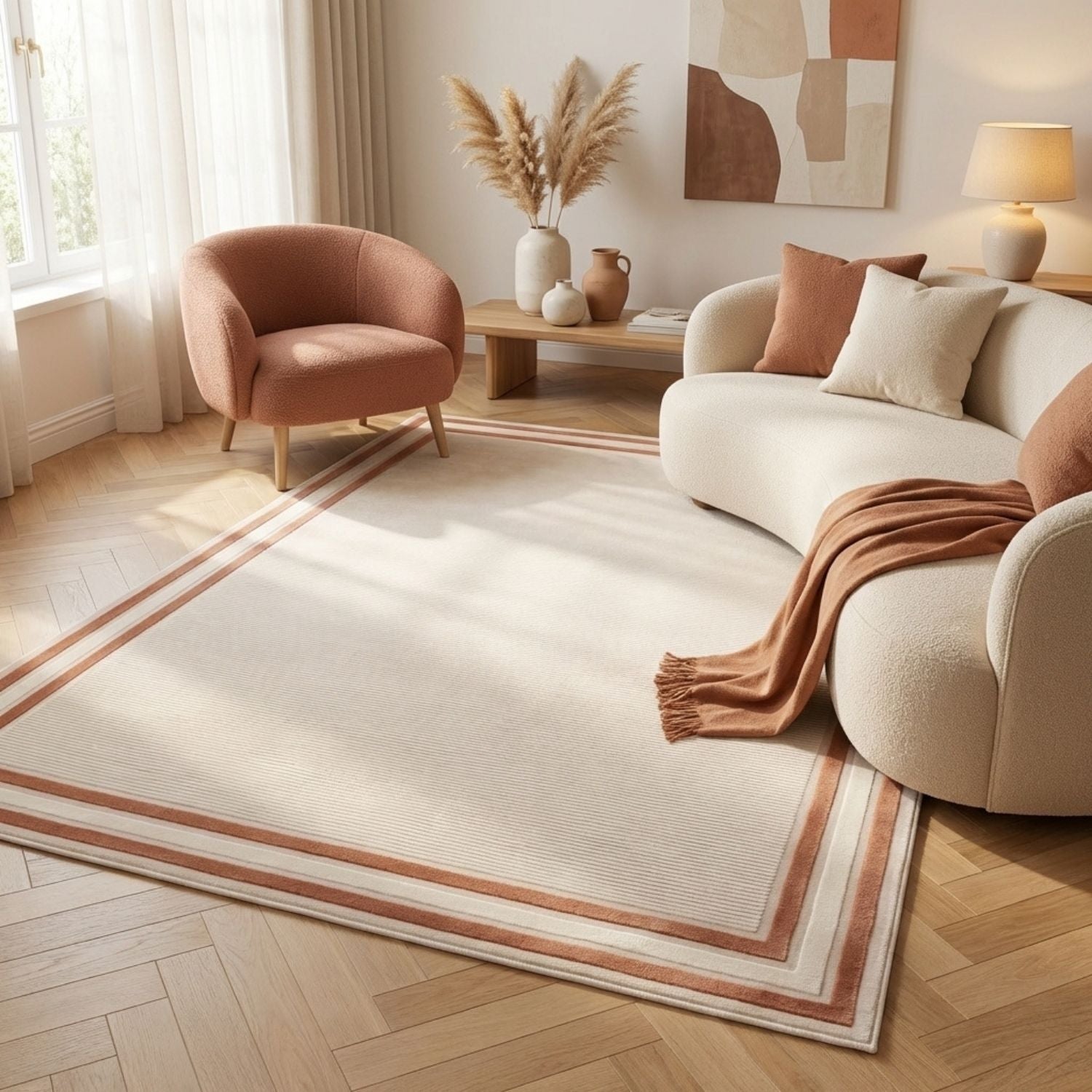 Carmel Cream-Terra Bordered Rug – 6060