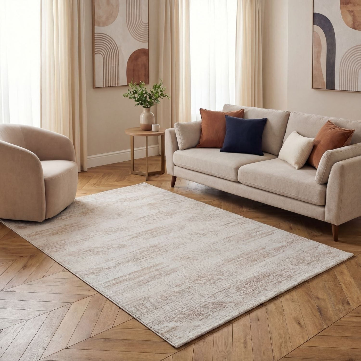 Carmel Cream-Beige Abstract Rug – 6030