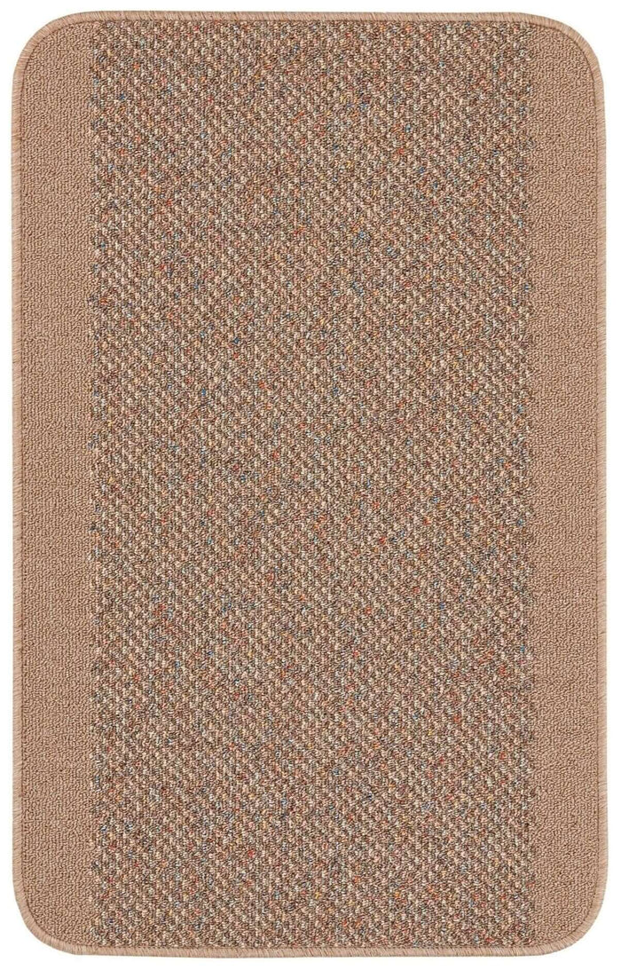 Washable Designer Bordered Beige Rug – 110B shown in an illustrative room