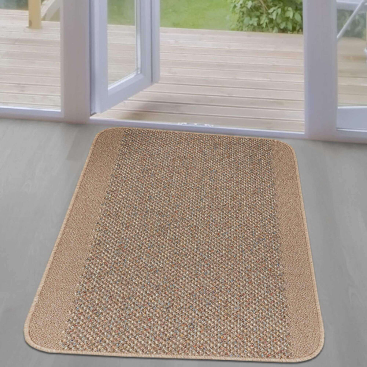Washable Designer Bordered Beige Rug – 110B