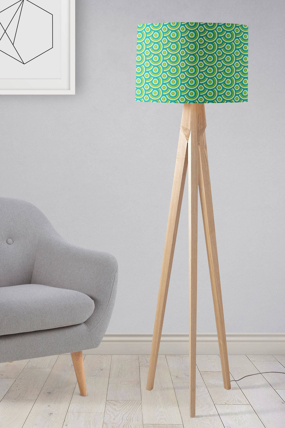 Green with a 70's Retro Circles DesignLampshade – Ceiling & Table Compatible