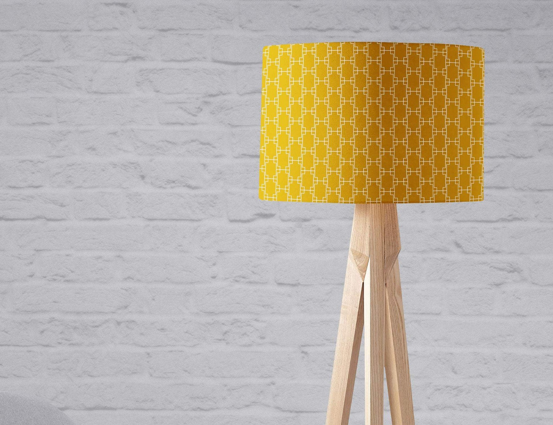 Mustard Yellow Lampshade with a White Geometric Design – Ceiling & Table Compatible