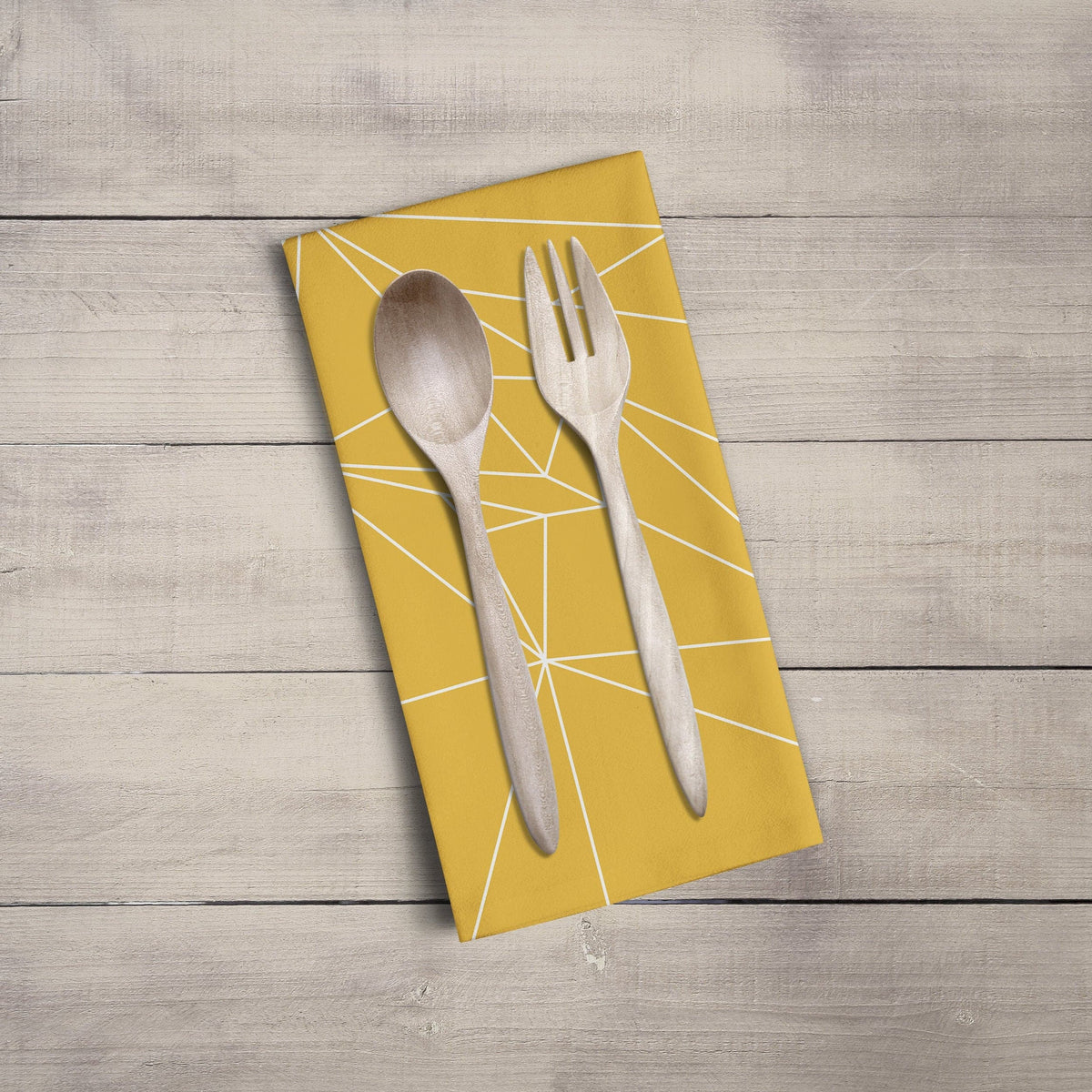 Yellow Tea Towel with a White Geometric Line Design